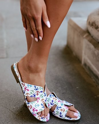 DAMSKIE KLAPKI NA MIĘKKIEJ PODESZWIE-SKÓRA NATURALNA-MODEL371-KOLOR KOTWICE, Zapato