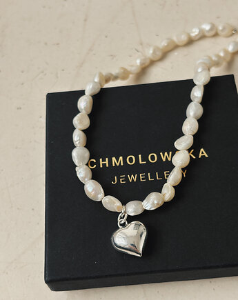 Naszyjnik z pereł naturalnych srebrne serce, Chmolowska Jewellery
