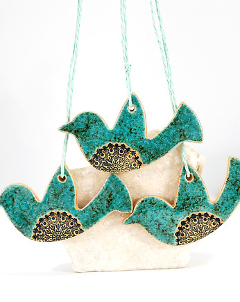 Turkusowe ptaszki w locie - ozdoby choinkowe, 10FingersArt