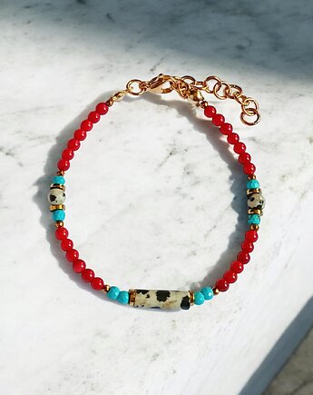 Bransoletka : INDIA : koral, magnezyt, jaspis, hematyt, kaktusia