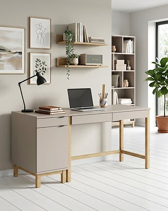 Biurko B-MODEL-5 z dostawką D-MODEL-1 (szuflada i szafka), szarobeżowe, VERYSIMPL