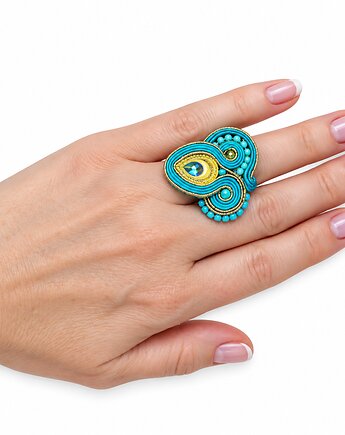 Turkusowy pierścionek soutache, Mró Soutache