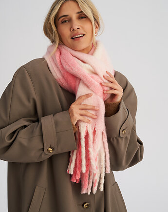 Puchaty szalik z frędzlami w różową kratę, HARP TEAM