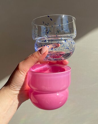 SZKLANKI RUNO REGULAR (2szt) malinowe + kobaltowe kropki, FORMY PROSTE