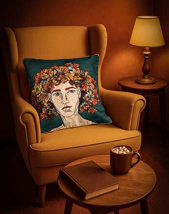 PODUSZKA dekoracyjna autorski wzór jesienne liście pomarańczowy mural, NAWROTANKA