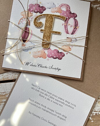 Wyjątkowa ręcznie robiona kartka na chrzest od matki chrzestnej, ojca, dziadk, sorte