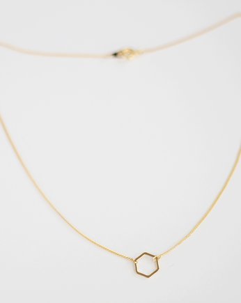 16k Gold Plated Tiny Hexagon Necklace, Le Boho Bleu