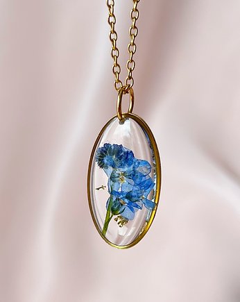 Naszyjnik z niezapominajką, Jaskółcze ziele handmade 