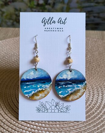 Kolczyki malowane ręcznie morski krajobraz, ajlla