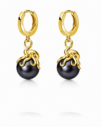 Kolczyki OŚMIORNICE Z CZARNĄ PERŁĄ- srebro, złoto, różowe złoto, ISSI Jewelry