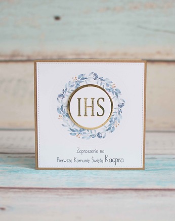 Zaproszenie Pierwsza Komunia Święta - IHS Wianek IV, LittleBunnyCraft