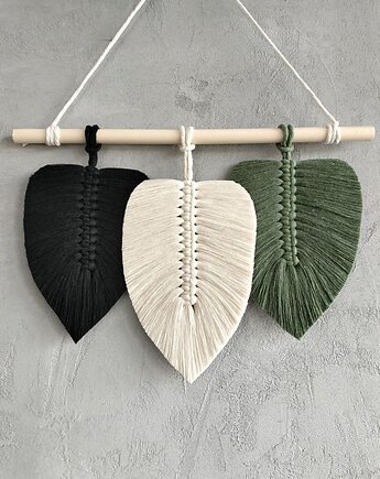 Makrama Liście Modern Loft Ozdoba Nad Biurko Czerń 40x25 cm, Pracownia Wardin