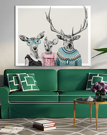 OBRAZ NA PŁÓTNIE -  100x80cm Rodzinka jeleni, NOWdeco