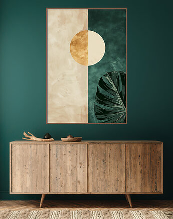 Liście monstery - Plakat, druk - Chiński Orient, Harmonia Zen, Wabi Sabi #130, Black Sapphire Art
