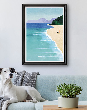 Plakat Morski spacer z psem, minimalmill