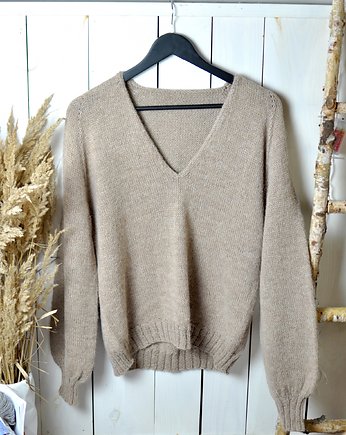 Sweter z dekoltem w serek, wełna 100%, NoToCo handmade