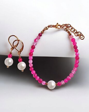 RAZEM TANIEJ! bransoletka & kolczyki : fuchsia & pearl collection, kaktusia