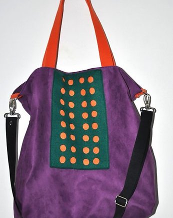 Torba hobo XXL - fiolet, pomarańcz, szmaragd, PRACOWNIA 166