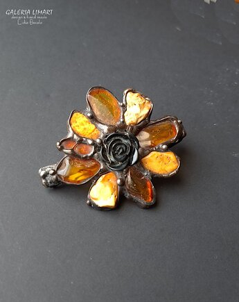 Spinka do włosów bursztynowy kwiat UNIKAT ręcznie robiony prezent lux, Galeria Limart
