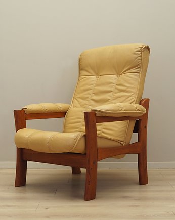Fotel skórzany żółty, duński design, lata 60, produkcja: Dania, Przetwory design
