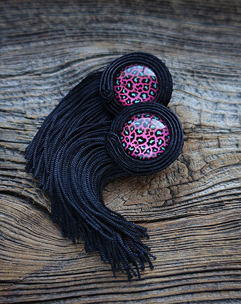 Pink Panter -kolczyki sutasz z motywem panterki, Mró Soutache