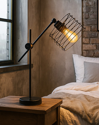 Regulowana lampa biurkowa z drucianym kloszem NEAPOL LOFT w stylu industrialnym, lampy loftowe LYSNE LOFT