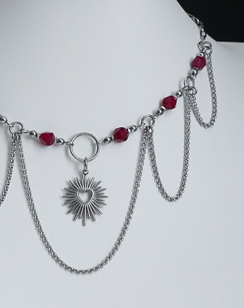Srebrny gotycki naszyjnik BLOODY HEART, AT NOON