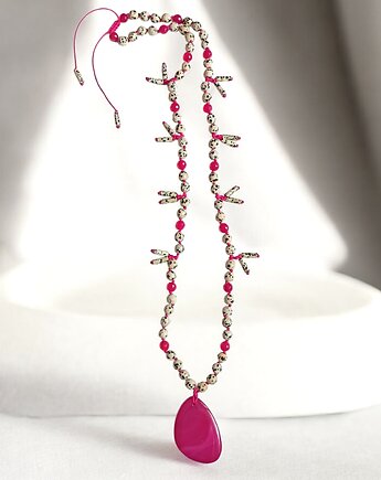 UNIKATOWY naszyjnik supełkowany : agat i jaspis dalmatyński : naszyjnik fuksja, kaktusia