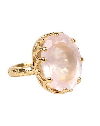 Złoty pierścionek Magnifique z kwarcem różowym, Blooming Stones