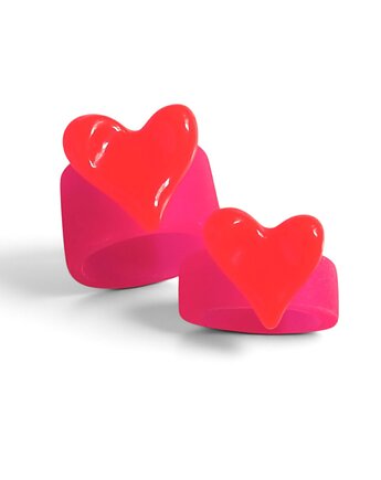 Pierścionek x2 : RAZEM TANIEJ! pierścionki z żywicy : HEART : fluo, kaktusia