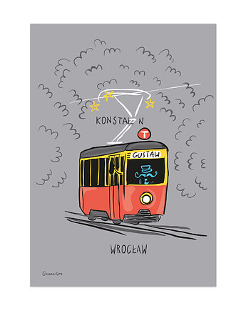 Plakat A4 Wrocław Tramwaj Konstal N "Gustaw", Gliniana Kura
