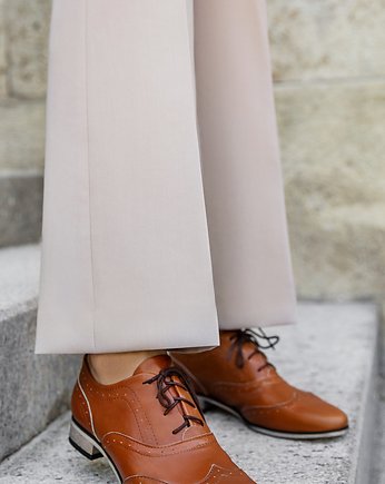 SZNUROWANE PÓŁBUTY JAZZÓWKI - SKÓRA NATURALNA - MODEL 246 - KOLOR RUDY RETRO, Zapato