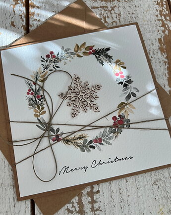 Stylowa ręcznie robiona kartka świąteczna Merry Christmas card, sorte