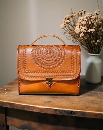 Kuferek torebka damska skórzana wzory Linda góralska skóra, SempreArte