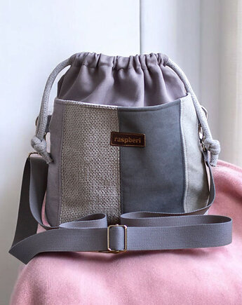 Jasnoszara listonoszka z kominem patchwork, raspberi