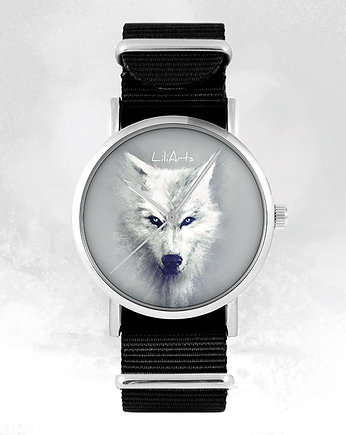 Zegarek - Biały wilk - czarny, nylonowy, yenoo