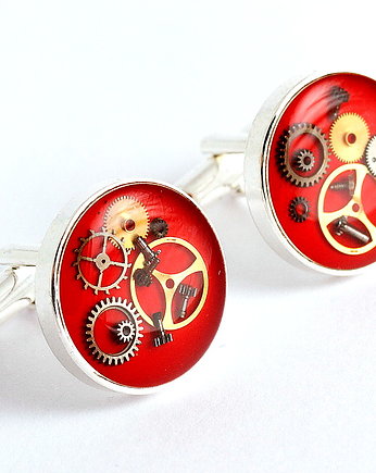 Spinki Steam dram Red - Unikatowe trybiki, DROBINY CZASU