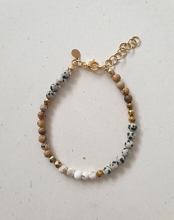 Bransoletka NEO jaspis obrazkowy, howlit, hematyt, jaspis dalmatyński