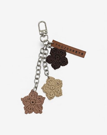 Brelok Trzy Kwiatki - Beże i Czekolada ze Srebrnym Zapięciem, Frozen Keys