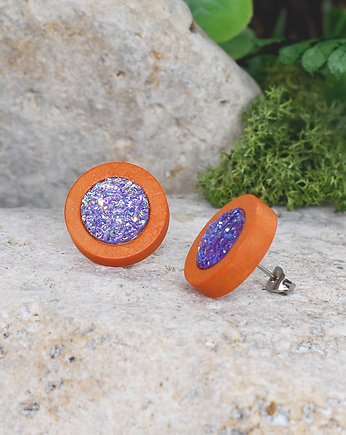 Drewniane kolczyki sztyfty z druzami boho, Spirit Of Copper