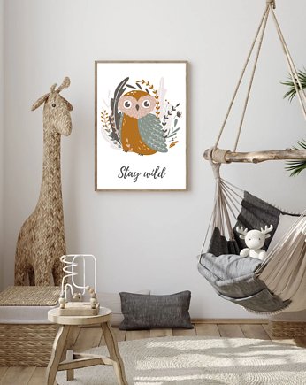 PLAKAT sowa dla dziecka stay wild, black dot studio