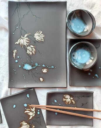 Zestaw do Sushi z błękitnymi miseczkami dla 4 osób, Ewa Duszka