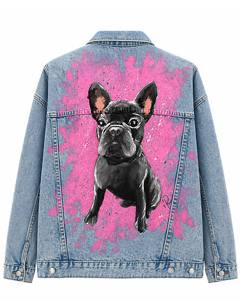 Kurtka oversizowa z buldogiem francuskim, portret psa, rękąROBIONE