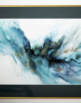 Duża abstrakcja, obraz ręcznie malowany, w ramie metalowej, za szkłem, Ela Kubat Art