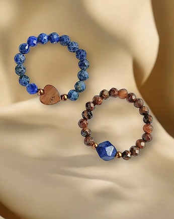 PREMIUM : zestaw pierścionków : lapis lazuli, tygrysie oko, kaktusia