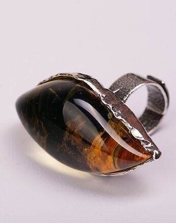 Wielki pierścień srebrny z bursztynem bałtyckim, Andorii by Baco