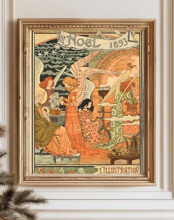 PLAKAT świąteczny secesja Boże Narodzenie vintage grafika dekoracja, black dot studio