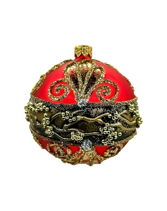 Bombka czerwona Vintage bogato dekorowana: 6 sztuk, Syn Bombkarza