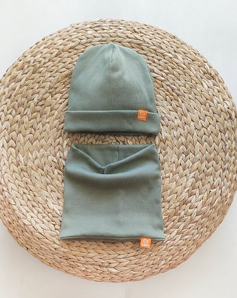 Zestaw czapka Basic z kominem - khaki, OSOBY - Prezent dla noworodka