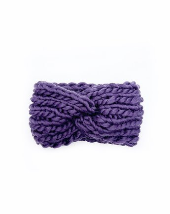 Fioletowa opaska turban z grubej wełny peruwiańskiej, Holy Alpaca Knit